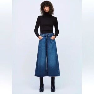 Zara Mid-Waist Tie Belt Culotte Jeans